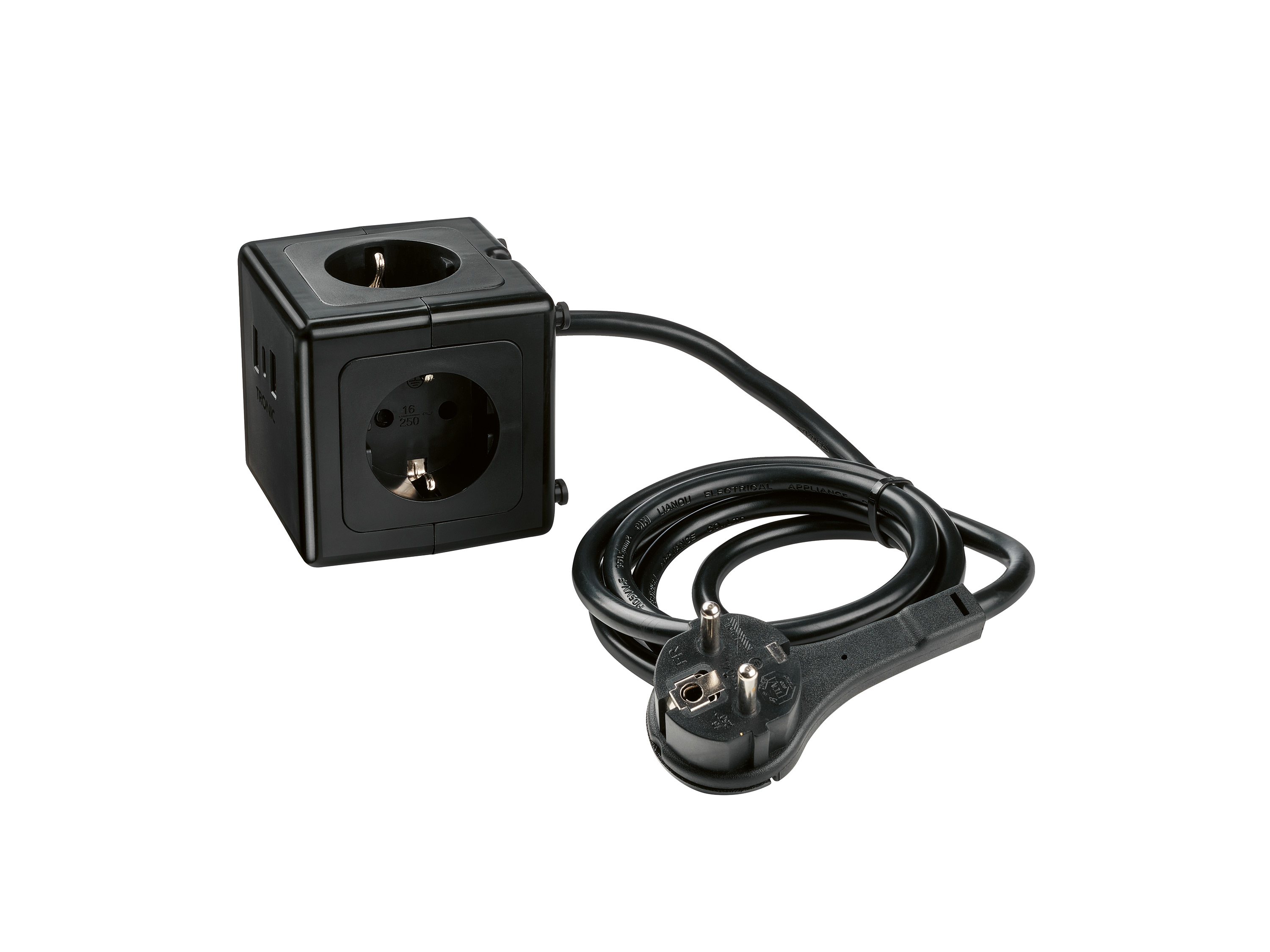 TRONIC® Steckdosenwürfel mit USB-Ports (Schwarz) | 04334036031575