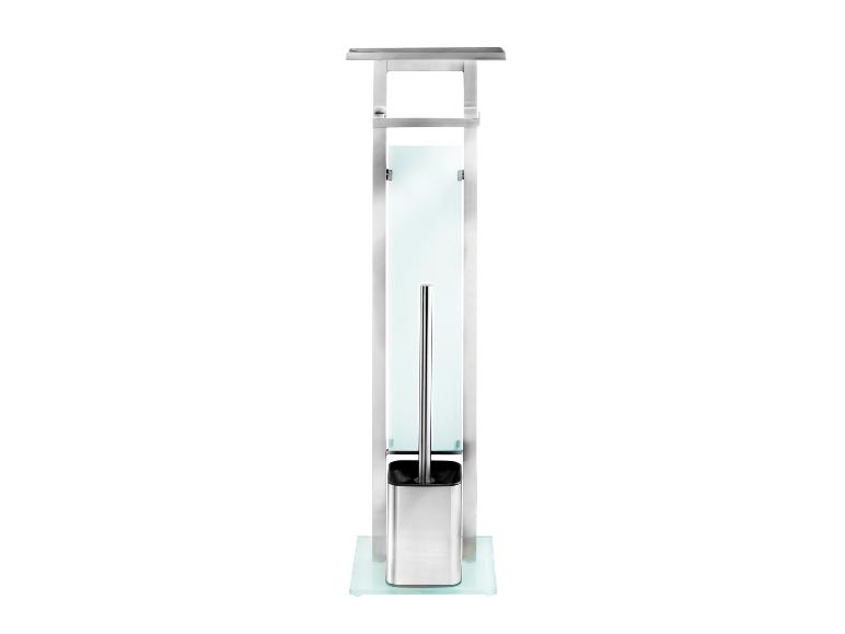 Moderner Toilettenbürstenhalter aus Edelstahl und Glas.