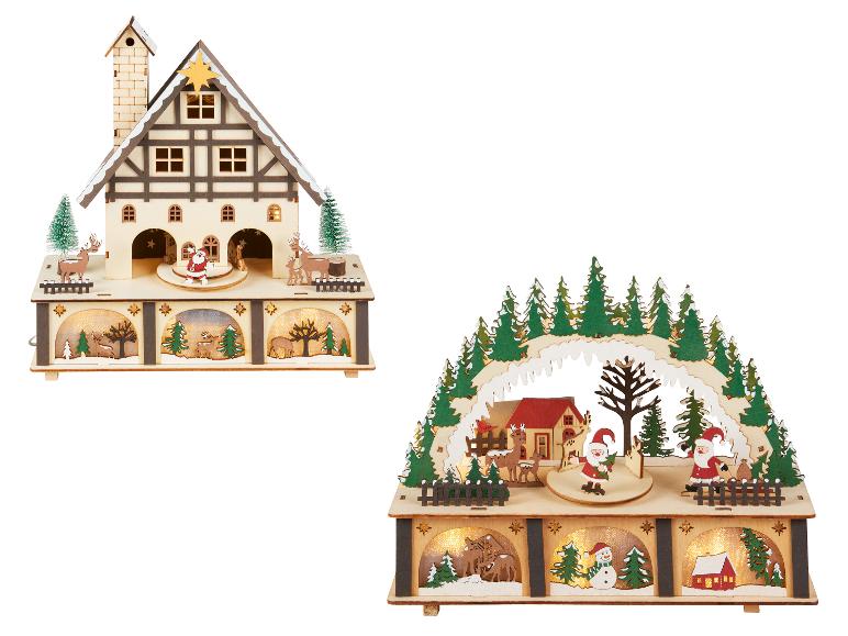 LIVARNO home Weihnachtsdekorationen aus Holz mit LED-Beleuchtung.