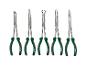 Sechs Parkside-Zangen mit grünen und schwarzen Griffen, aufrecht stehend auf weißem Hintergrund.