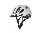 Weißer Crivit Fahrradhelm mit schwarzem Visier und reflektierenden Riemen