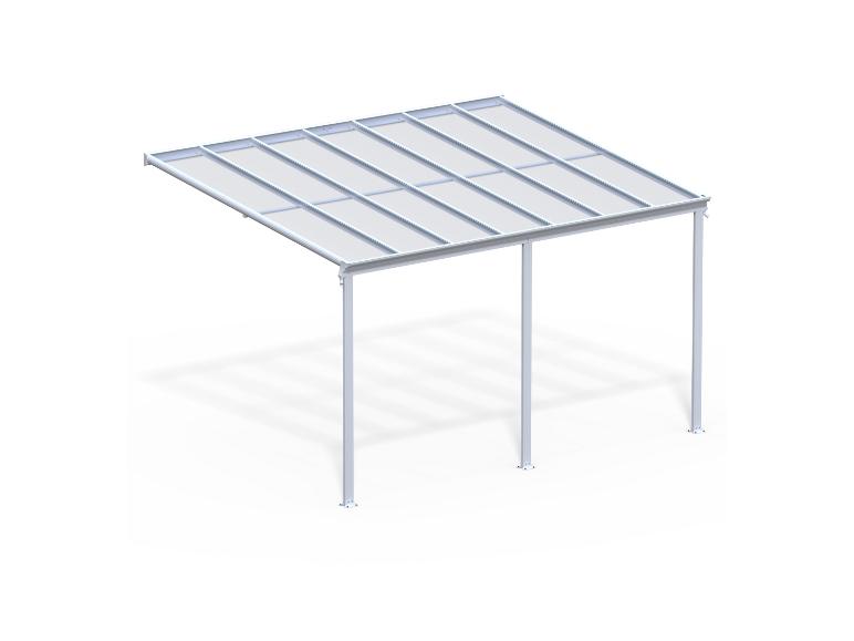 Weiße Terrassenüberdachung oder Carport mit transparentem Dach.