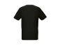 Rückenansicht eines schlichten schwarzen Kurzarm-T-Shirts.