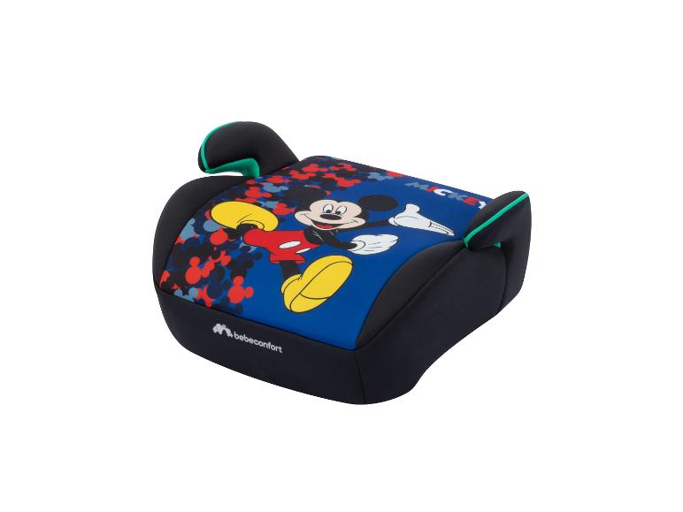 Blauer Kindersitz mit Mickey-Mouse-Motiv und roten und blauen Punkten.
