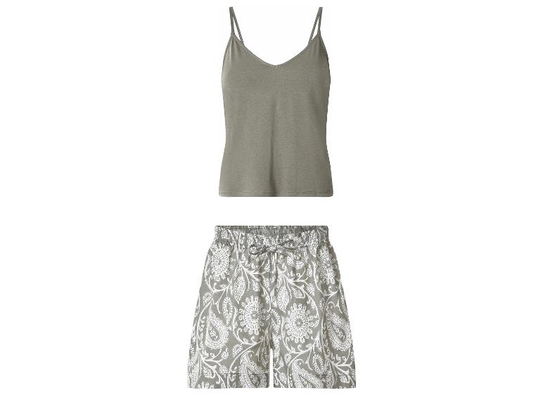 Damen-Pyjama-Set mit khakifarbenem Spaghettiträger-Top und bedruckten Shorts