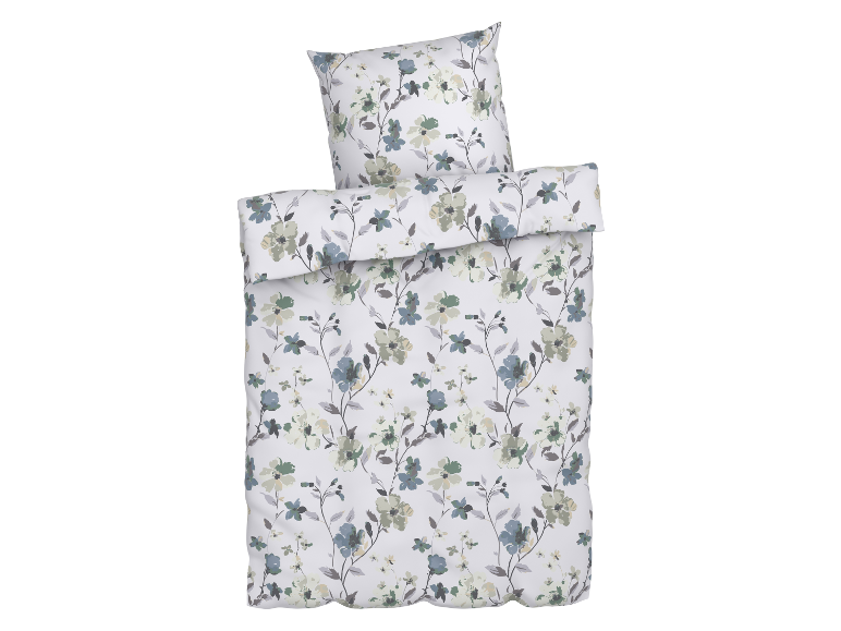 Blumiges Bettwäsche-Set in Grün- und Blautönen.