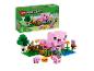 LEGO Minecraft Set Das Baby-Schweinehaus mit einem rosa Schweinehaus und Figuren.