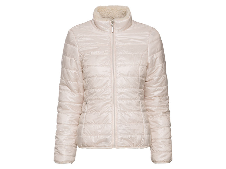 Eine cremefarbene Damenjacke mit Reißverschluss