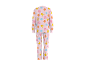 Rosa Kinder-Schlafanzug mit langen Ärmeln und bunten Cartoon-Motiven.