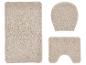 Beiges Badmattenset mit rechteckiger Matte, Toilettendeckelbezug und U-förmiger Matte.