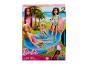 Barbie-Puppenset mit Pool, Rutsche und Hund, mit blonder Puppe im pinken Badeanzug.