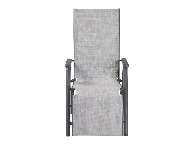 Hellgrauer klappbarer Gartenliegestuhl mit Armlehnen