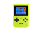 Hellgrüne Handheld-Spielkonsole mit einem Spielauswahlmenü auf dem Bildschirm.