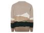 Beigefarbener Pullover mit Landschaftsdesign.