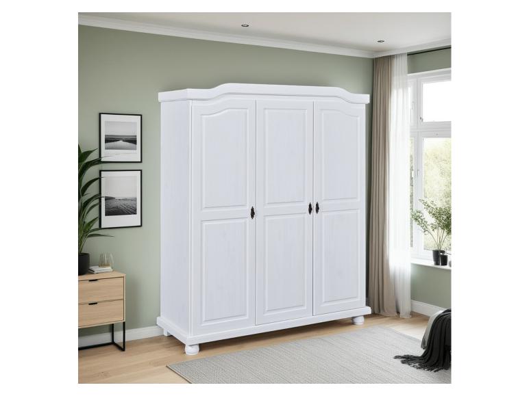 Dreitüriger weißer Kleiderschrank im klassischen Stil.