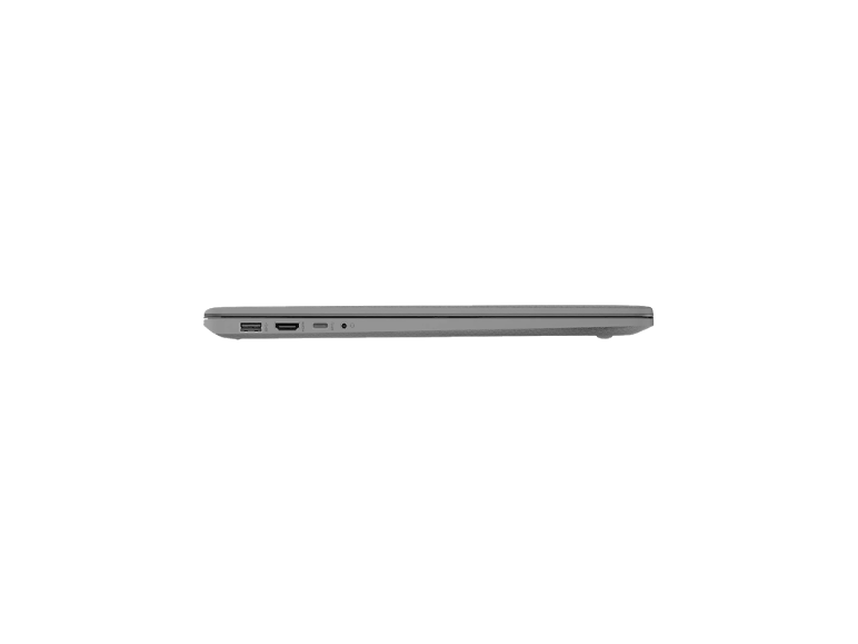 Linke Seitenansicht des HP 17-cn32 Intel N200 Laptops mit Anschlussanschlüssen.