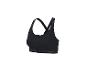 Schwarzer Sport-BH mit Reißverschluss vorne und überkreuzten Trägern.