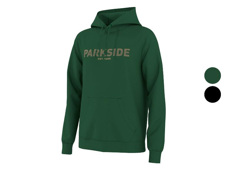 Grüner Kapuzenpullover mit dem Text „PARKSIDE EST. 1996“ und zwei Farbmustern.