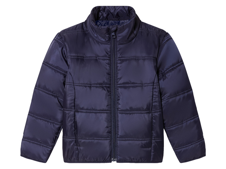 Eine dunkelblaue Winterjacke mit Reißverschluss.