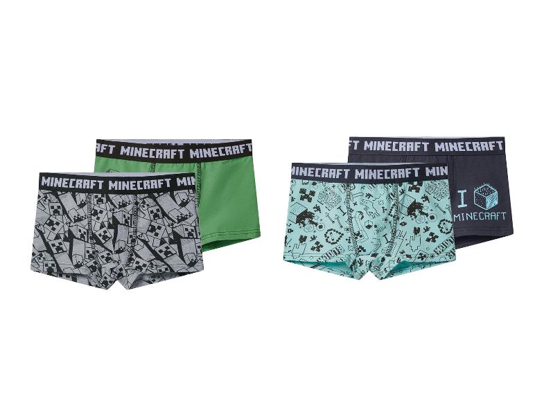 Minecraft Boxershorts für Jungen in Grün, Grau, Mintgrün und Dunkelblau.