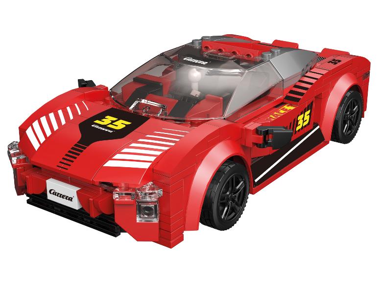 Roter Carrera Rennwagen, gebaut aus Bausteinen.