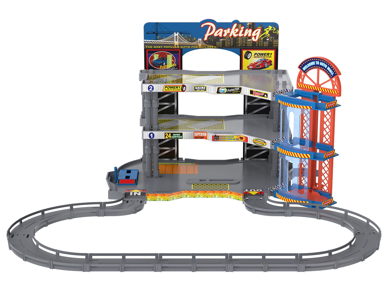 Zinkguss-Fahrzeug… Racers City mit 5 Playtive Parkhaus,