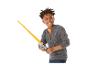 Ein Junge hält ein Star Wars Lichtschwert.