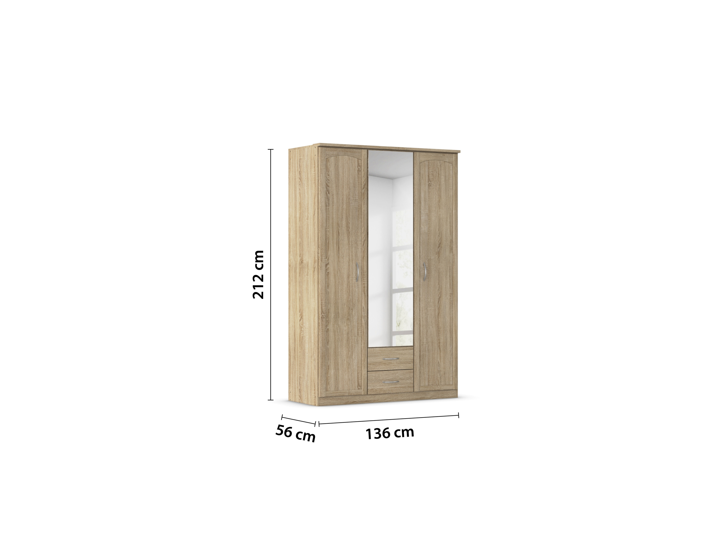 RAUCH BLUE Torrent Drehtürenschrank (Eiche sonoma, Breite 136 cm / Höhe 212 cm) – Bild 4 von 4