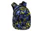 Blauer und gelber Rucksack mit Fußballmuster und Farbspritzern