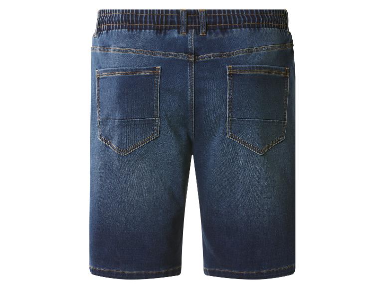 Blaue Herren-Jeansshorts mit elastischem Bund, Rückansicht