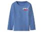 Blaues Langarmshirt mit dem Schriftzug „FAMILY TIME“ in Weiß und Rot.