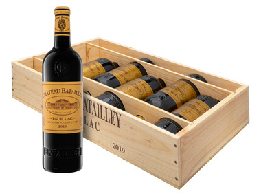 6 x 0,75-l-Flasche Château Batailley Pauillac 5éme Grand Cru Classé AOP trocken, Rotwein 2019  - Original-Holzkiste