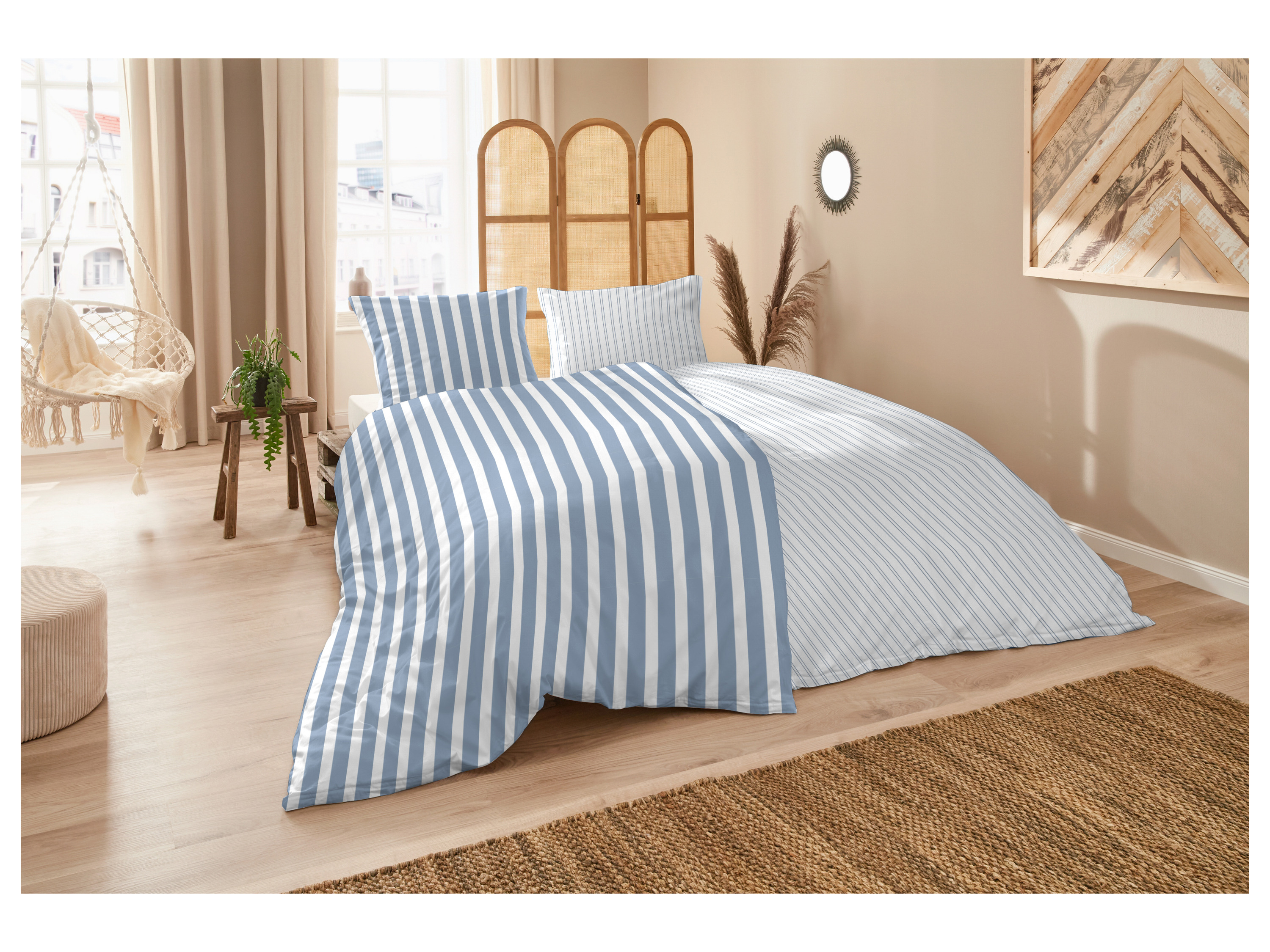 Thumbnail - Westminster Perkal Bettwäsche (Streifen blau, 155 X 220 CM)