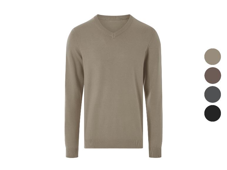 Herren V-Pullover in Beige, mit Farboptionen: Braun, Grau und Schwarz.