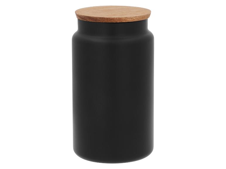 Schwarzer Behälter mit Holzdeckel