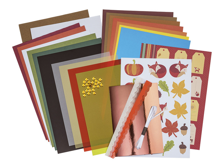 Gehe zu Vollbildansicht: crelando® Herbst Bastelset, mit verschiedenen Karton- und Papiersorten - Bild 1