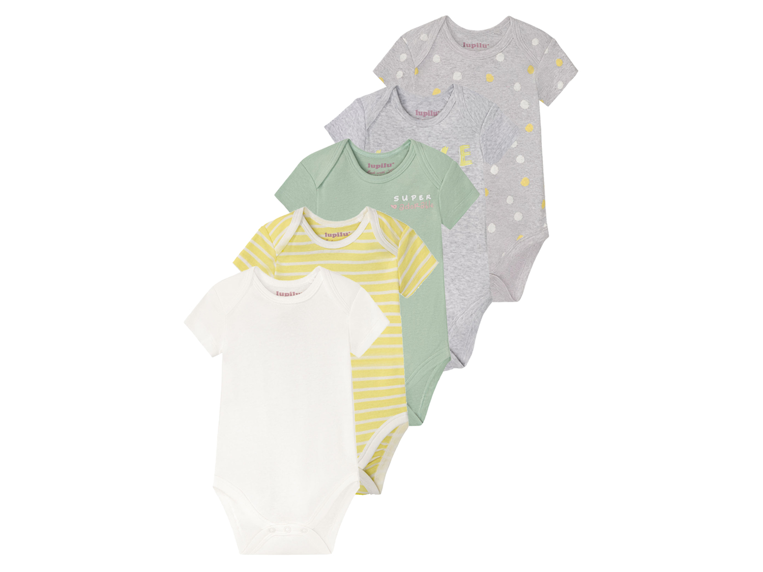 lupilu® Baby Bodies (74/80, grau/gelb/mint) | 04055334506083
