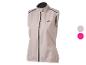 Beige Sportweste mit schwarzem Reißverschluss und Details, mit Farbmustern.