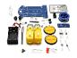 DIY Elektronik-Kit mit Platine, Motoren, Rädern, LEDs, Widerständen und Lötzubehör.