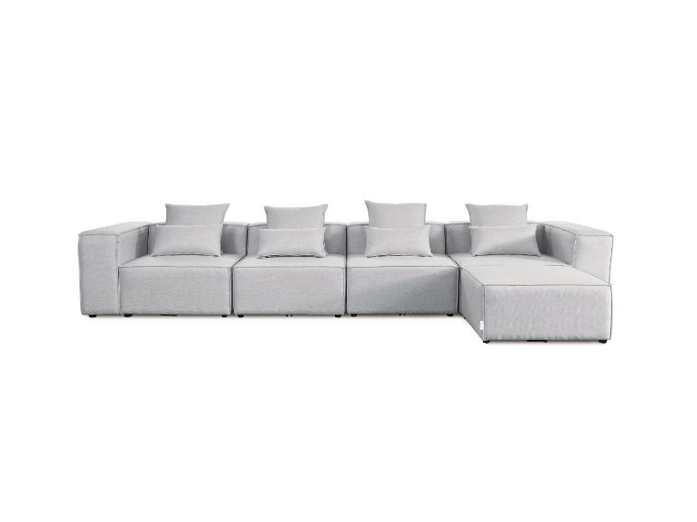 Graues Modulsofa mit Kissen, in modernem und funktionalem Design.