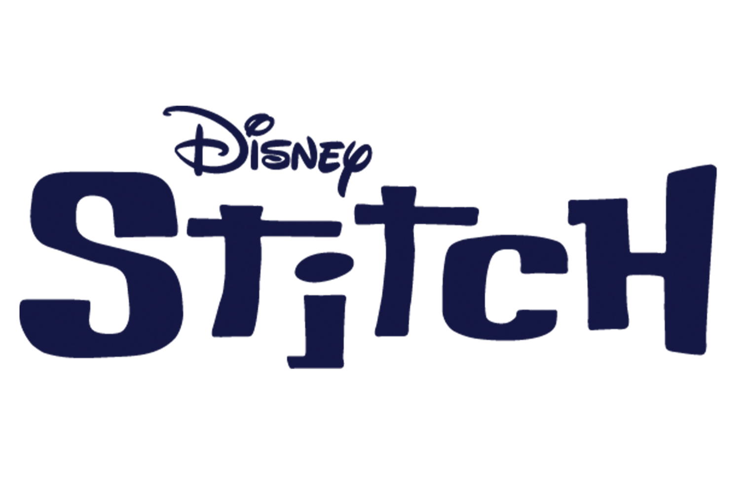 Dunkelblauer Text „Disney Stitch“ auf weißem Hintergrund.