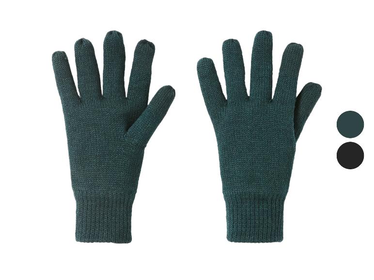 Ein Paar dunkelgrüne Strickhandschuhe mit zwei Farboptionen.