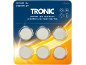 Sechs Lithium-Knopfzellen, 160 mAh, 3 V, verpackt in einer transparenten Blisterverpackung.