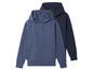 Zwei blaue Kapuzenpullover mit Reißverschluss.