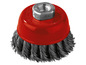 Runde Drahtbürste mit roter Kappe zum Schleifen und Reinigen.