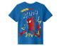 Blaues Kinder-T-Shirt mit Spiderman-Aufdruck und dem Text „SWING INTO ACTION“.