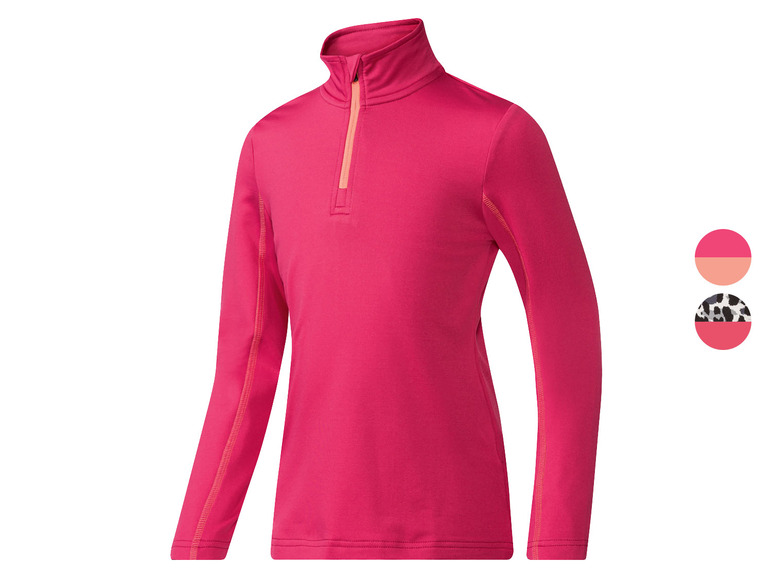 Ein pinkfarbenes Langarmshirt mit halbem Reißverschluss.