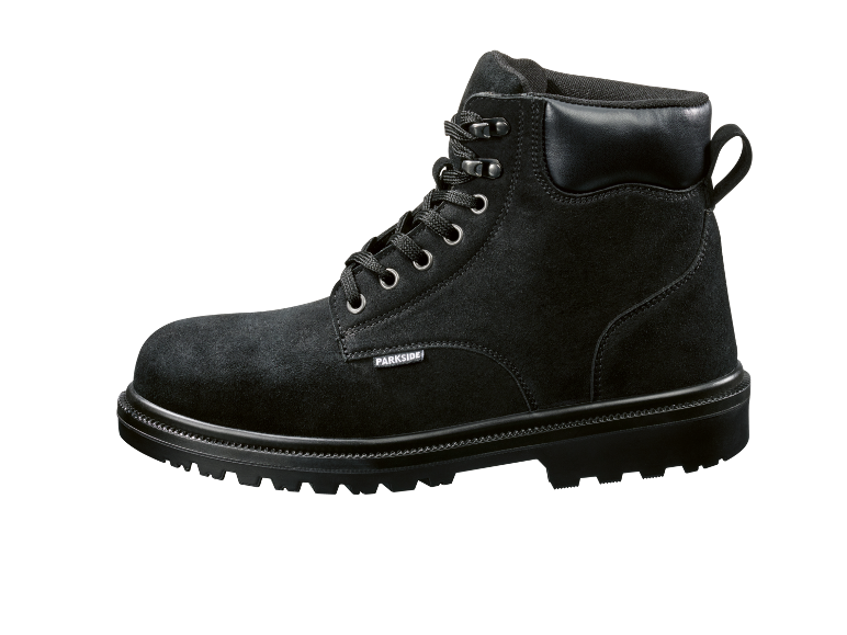 Schwarzer Sicherheitsstiefel aus Wildleder mit Schnürung und dicker Profilsohle