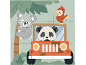 Holzpuzzle mit Koala, Panda im Jeep und Papagei.