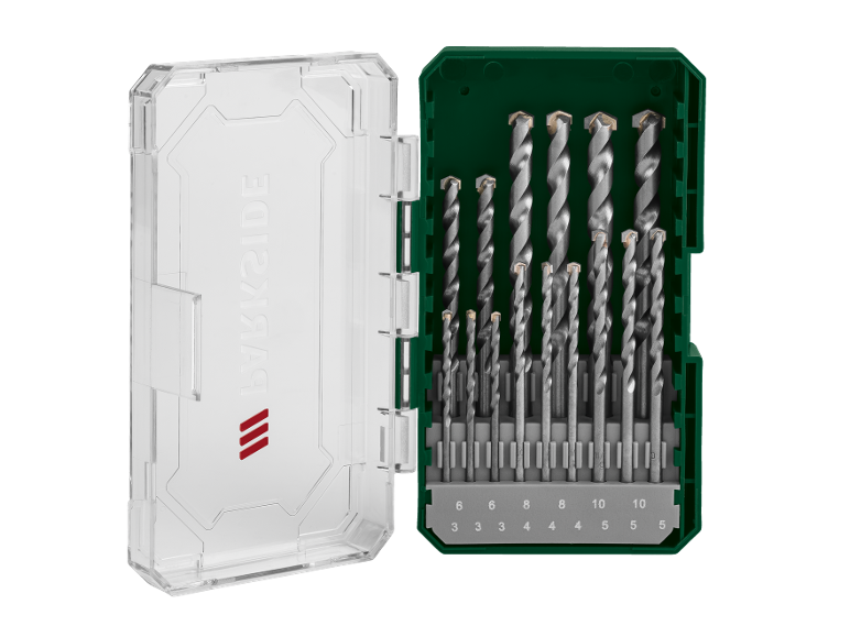 Betonbohrer-Set im Koffer, mit Größen 6, 8 und 10 mm und Längen 3, 4 und 5 cm.